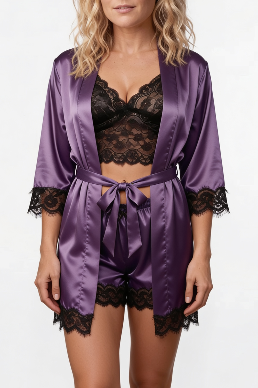 Satin lace trim lounge – Three-piece set
