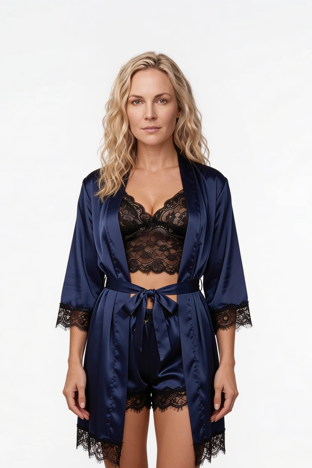 Satin lace trim lounge – Three-piece set