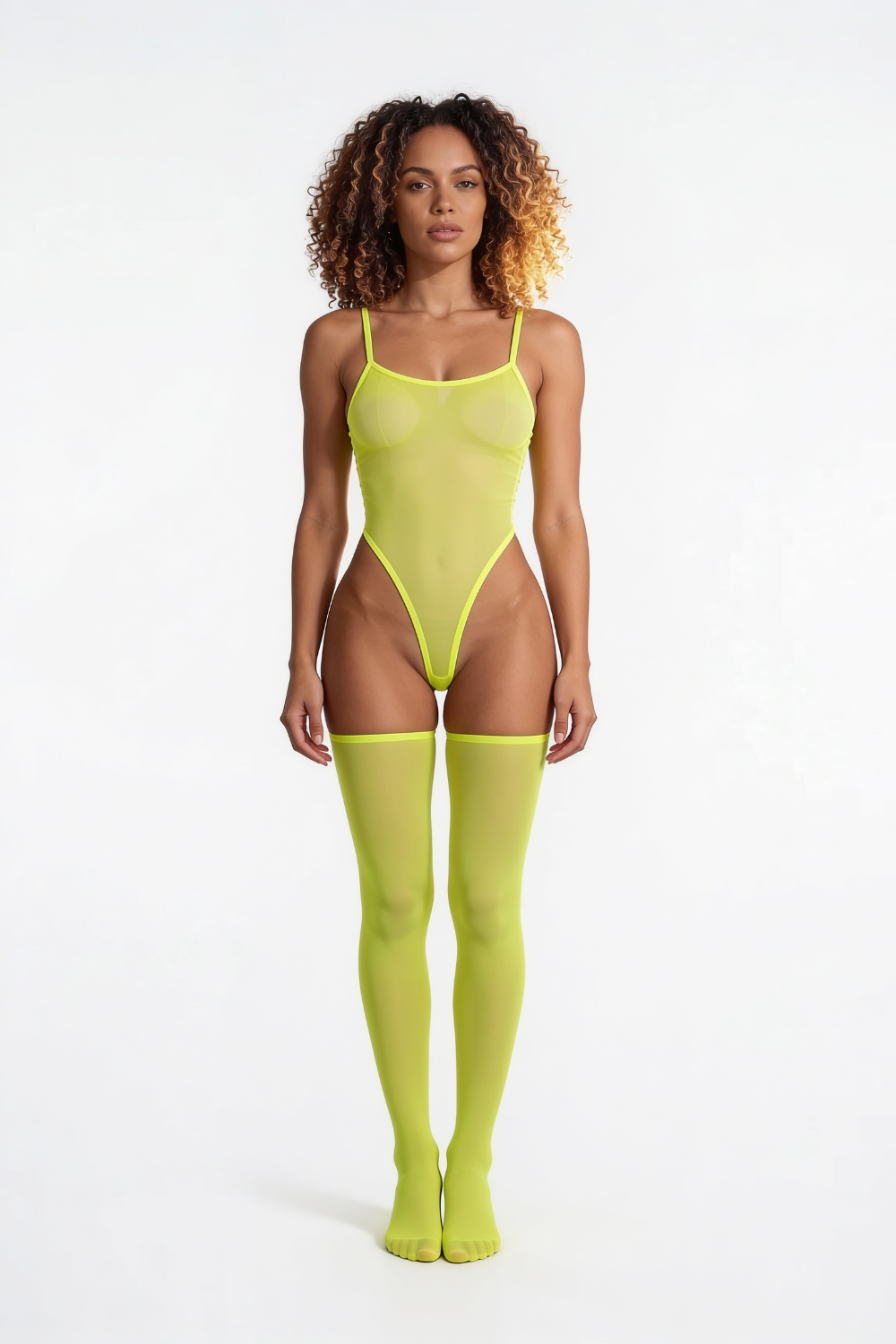 Sheer high-cut with matching thigh-highs – Bodystocking set