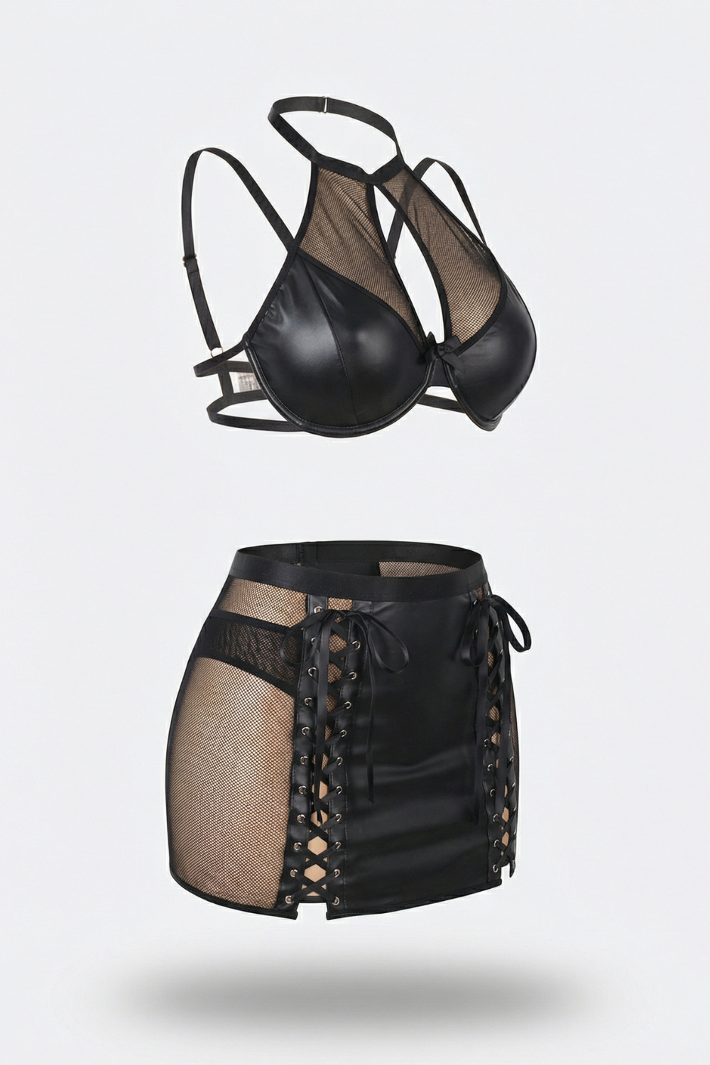 Sheer mesh lace-up design – Lingerie set