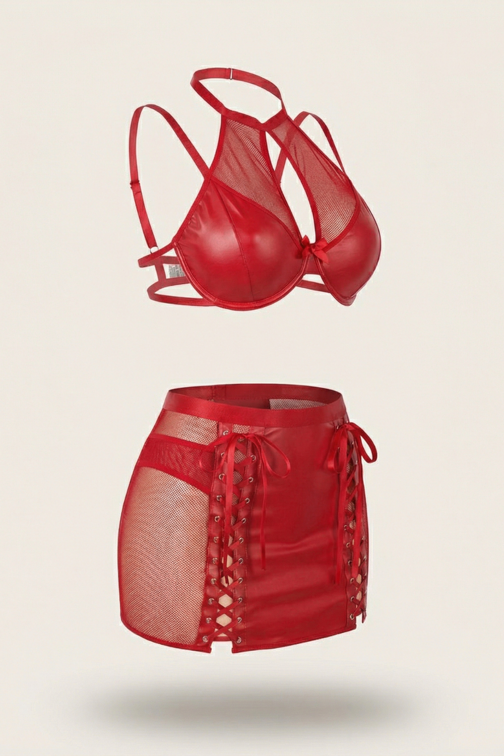 Sheer mesh lace-up design – Lingerie set