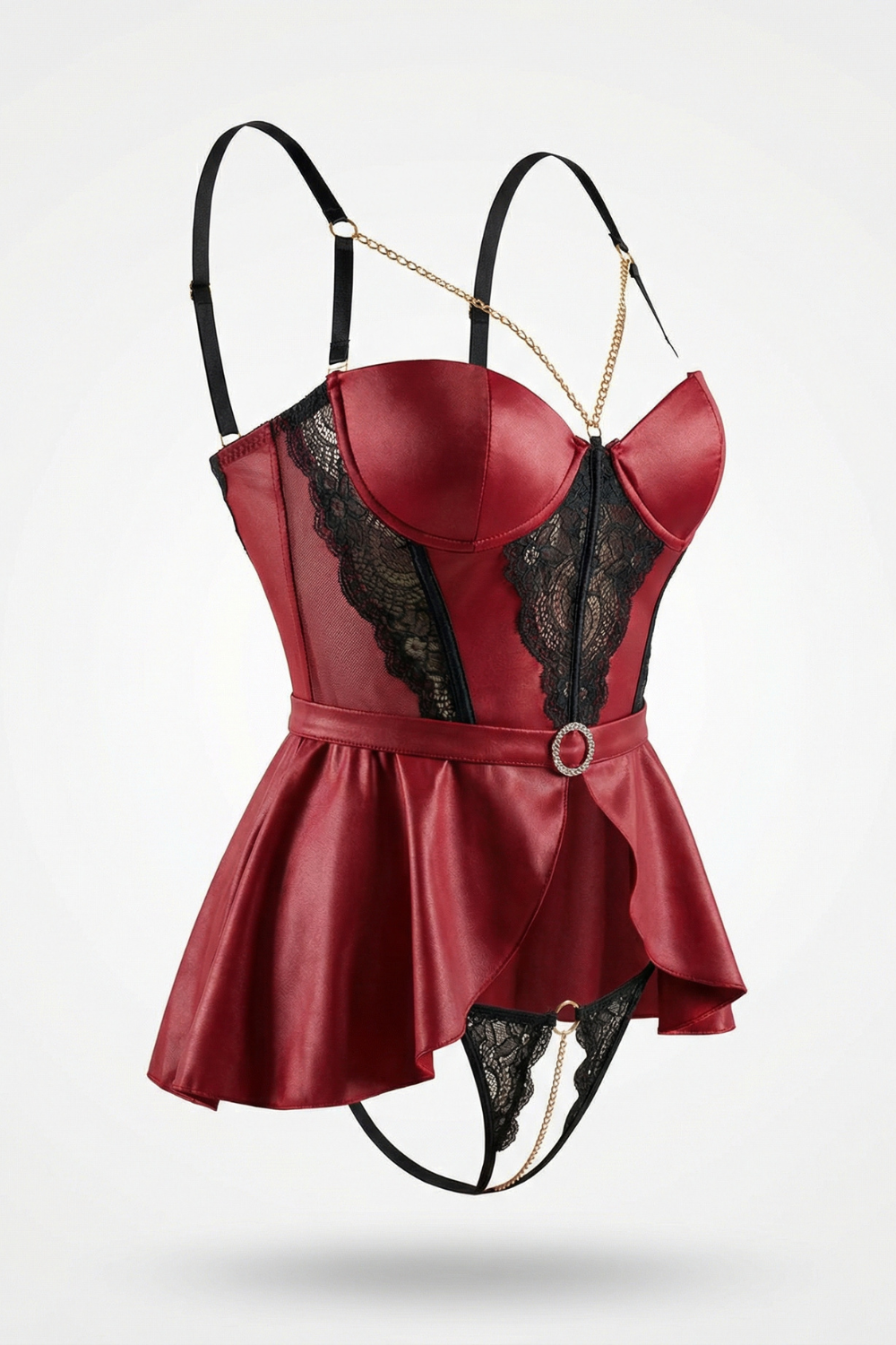 Sheer panel leather design – Mini dress