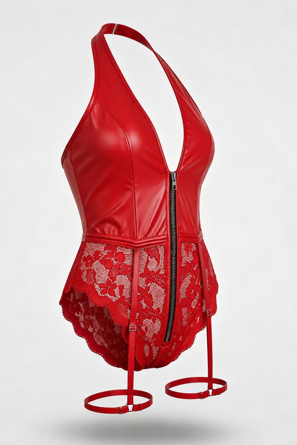 Zip-front lace contrast – Bodysuit
