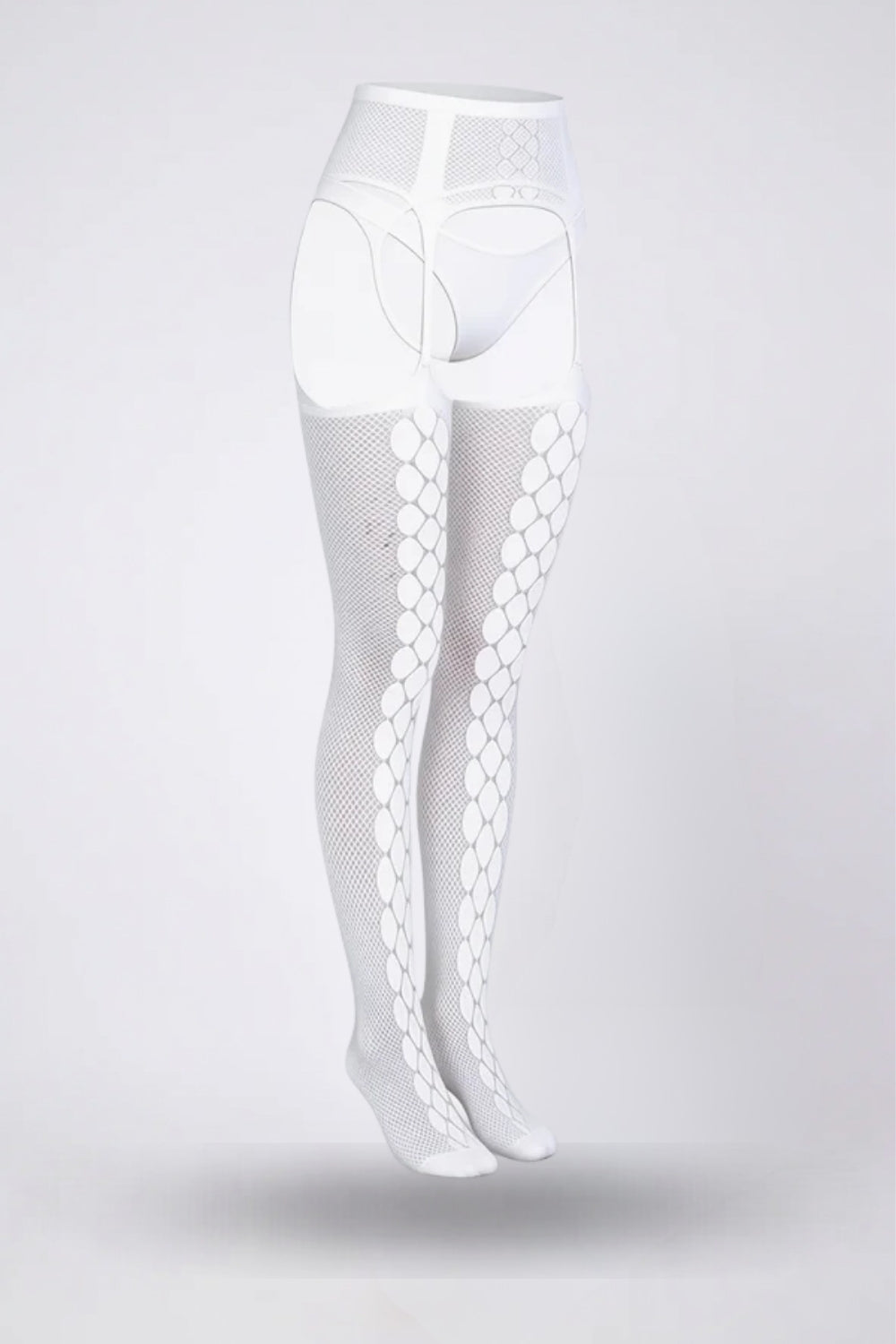 Fishnet garter illusion with side cutouts – Tights