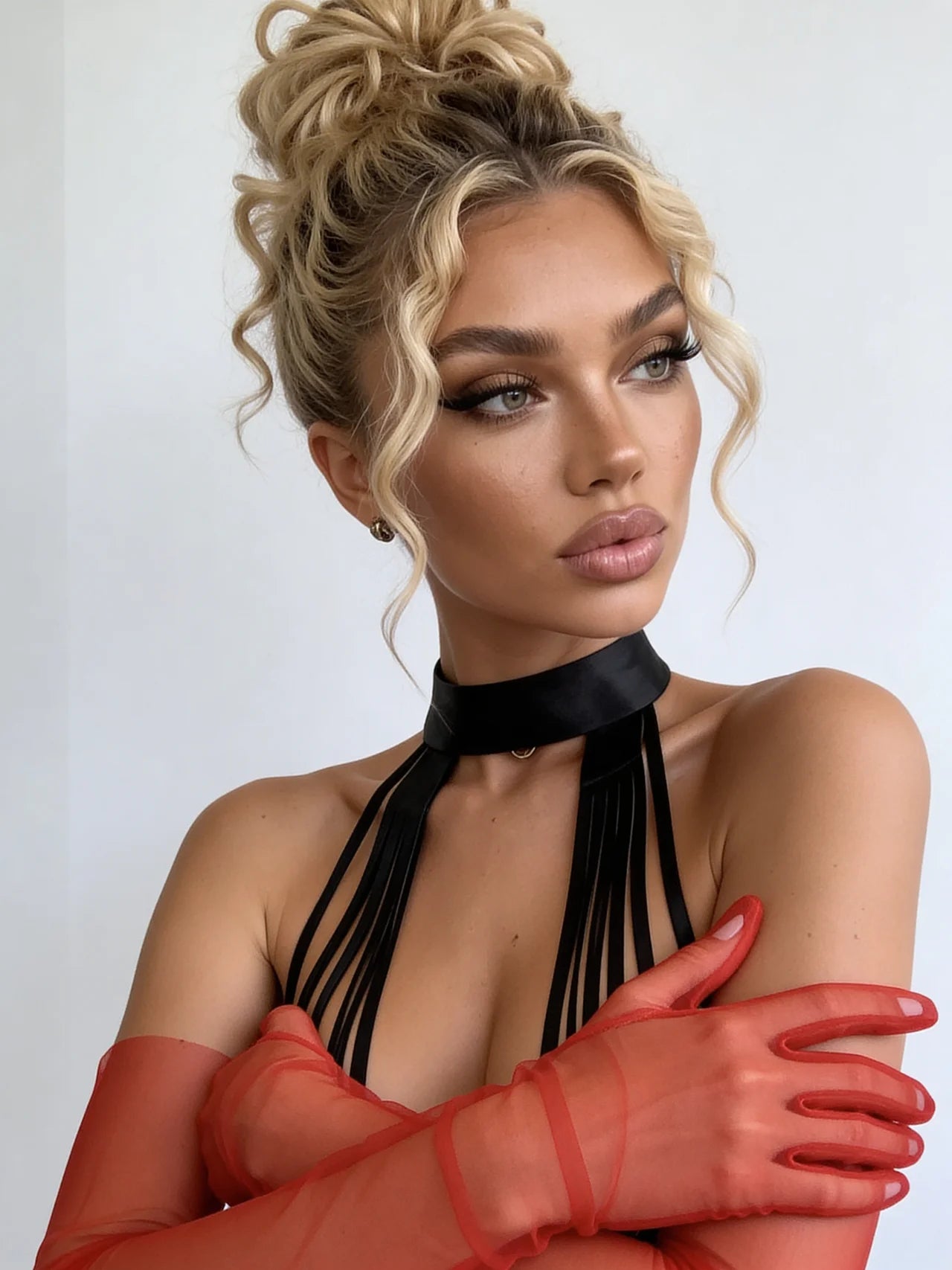 Sheer mesh long sleeve gloves