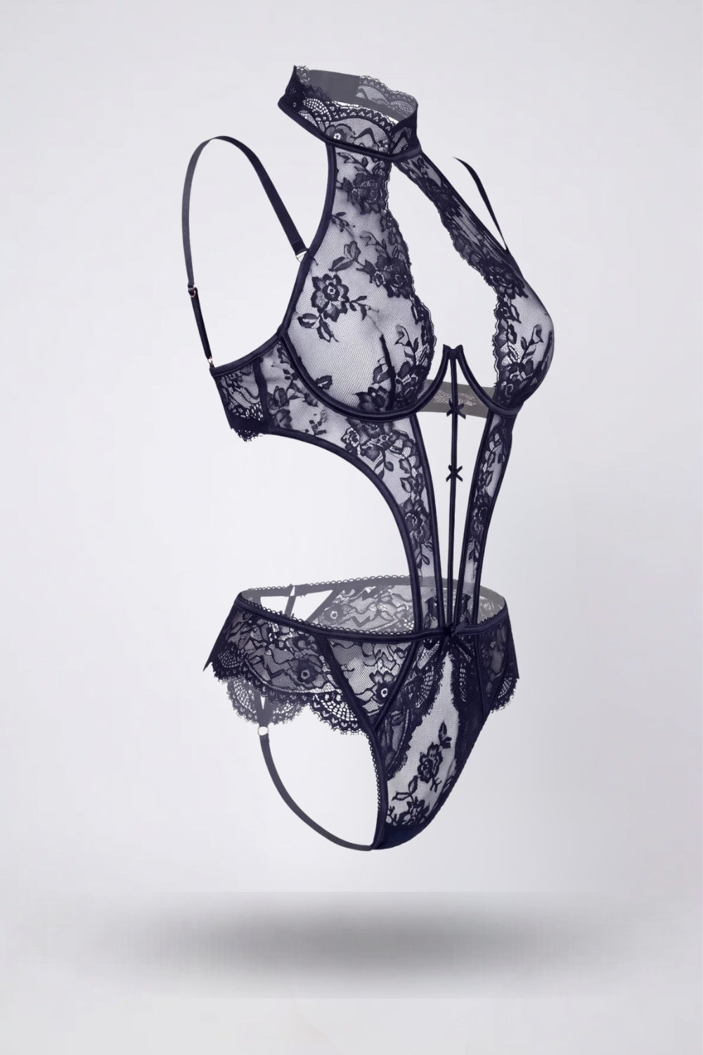Cutout floral lace teddy bodysuit in blue