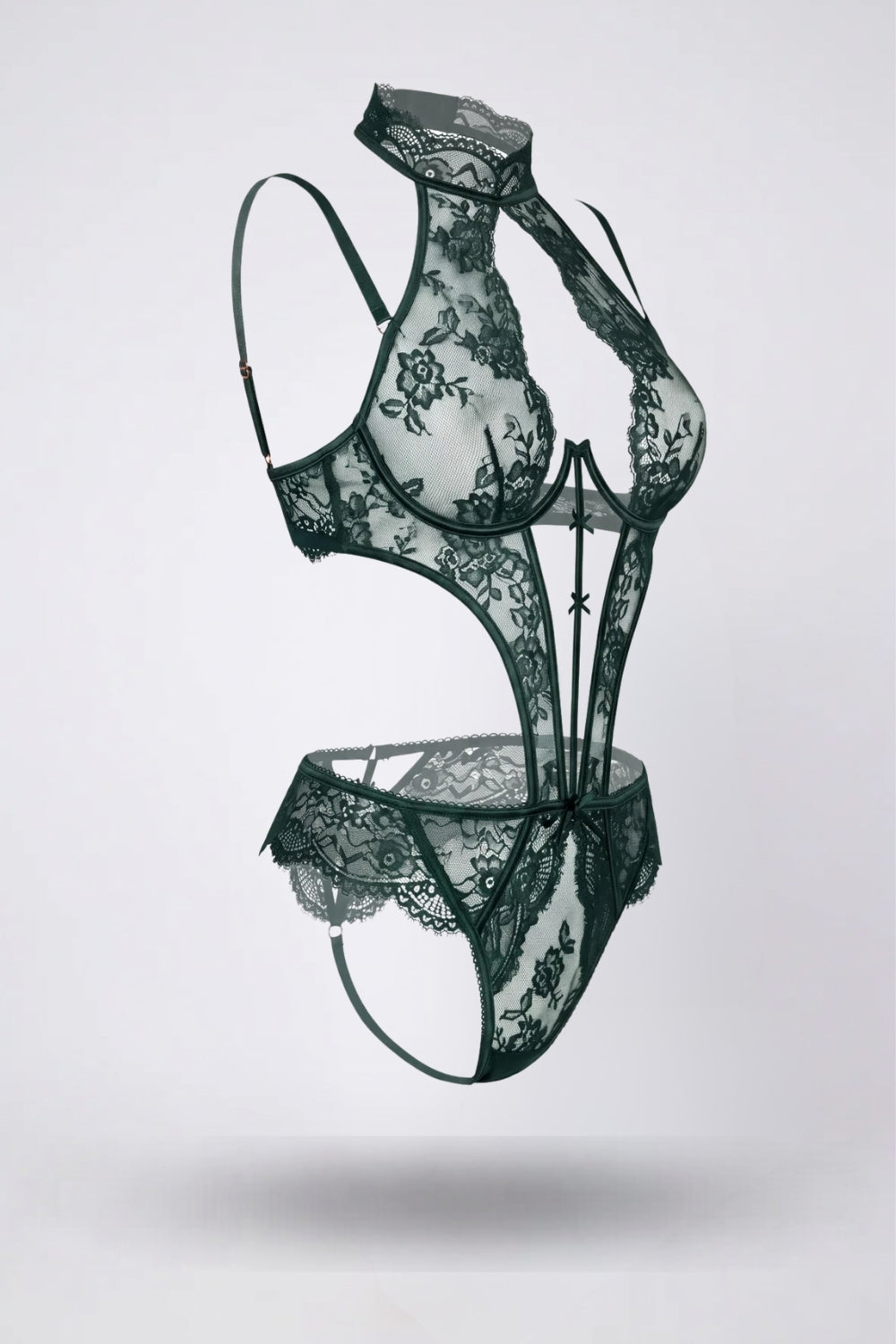 Cutout floral lace teddy bodysuit in green