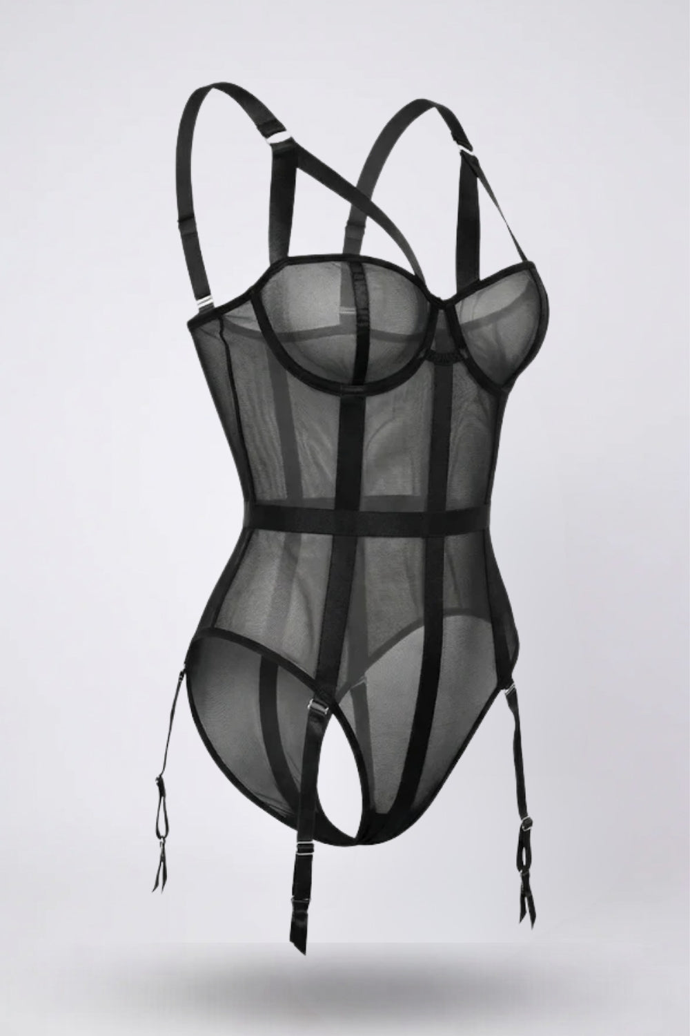 Midnight Mesh Contour bodysuit in black
