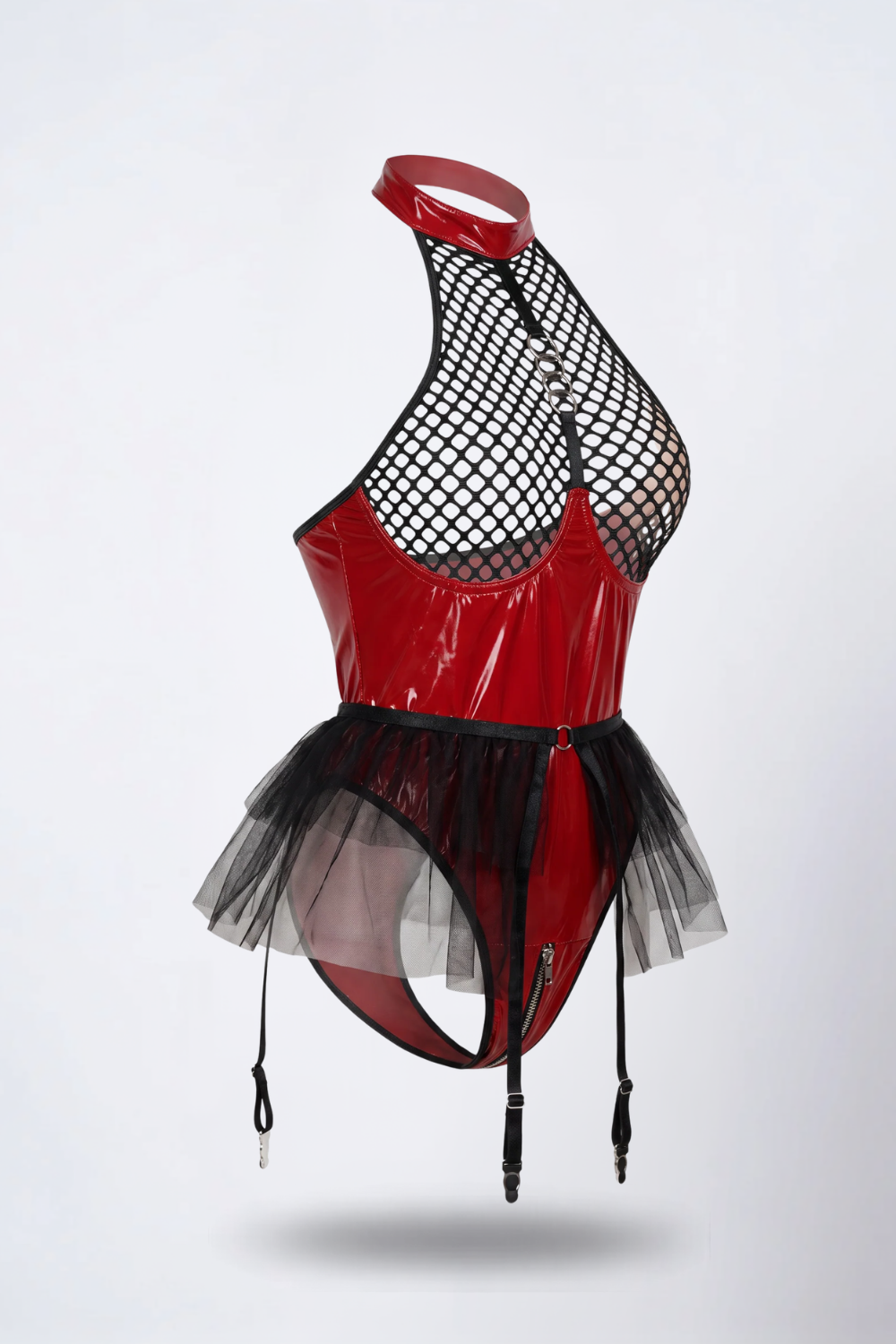 Midnight mesh temptation bodysuit in crimson