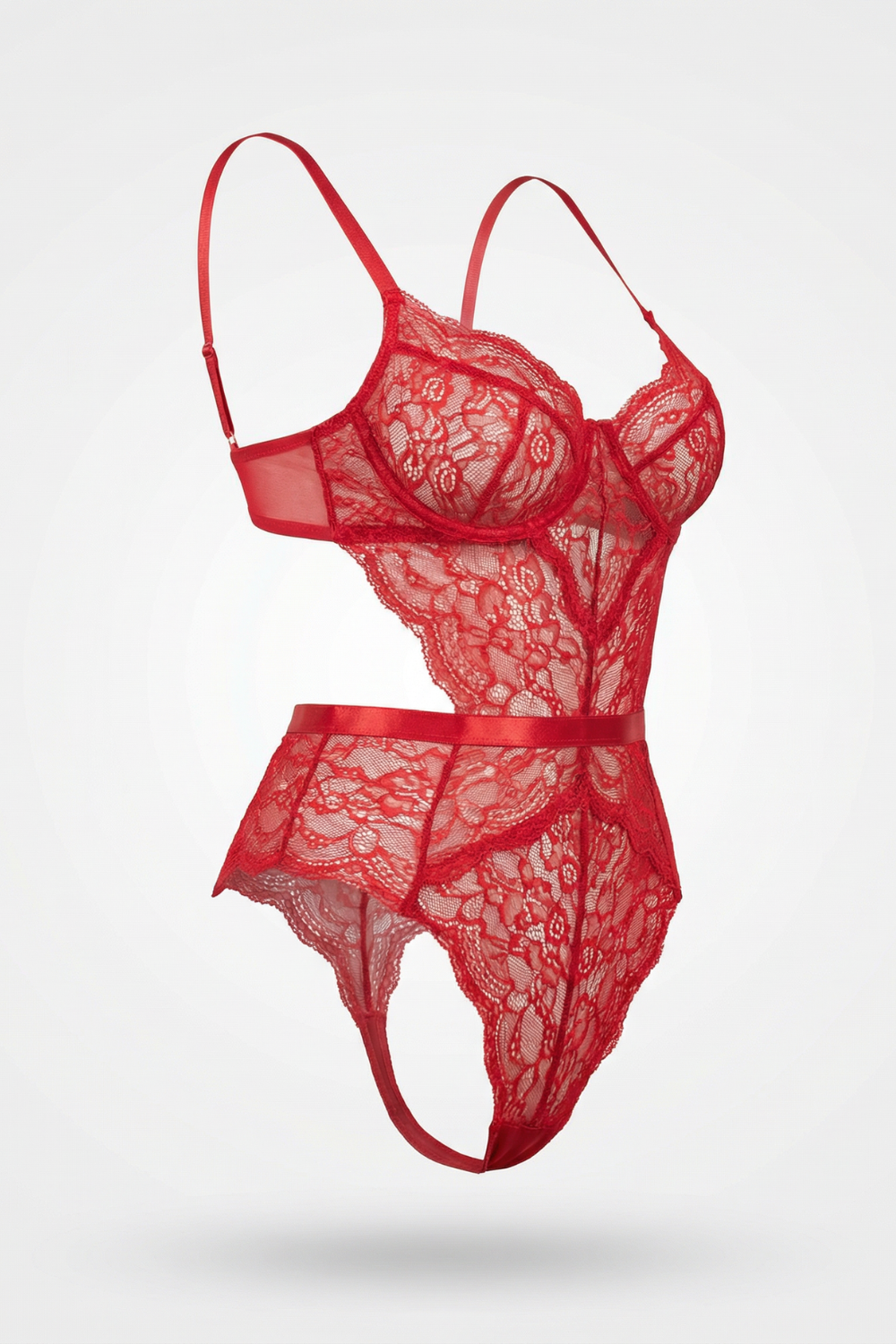 Romantic lace contour bodysuit in red#Color_Red