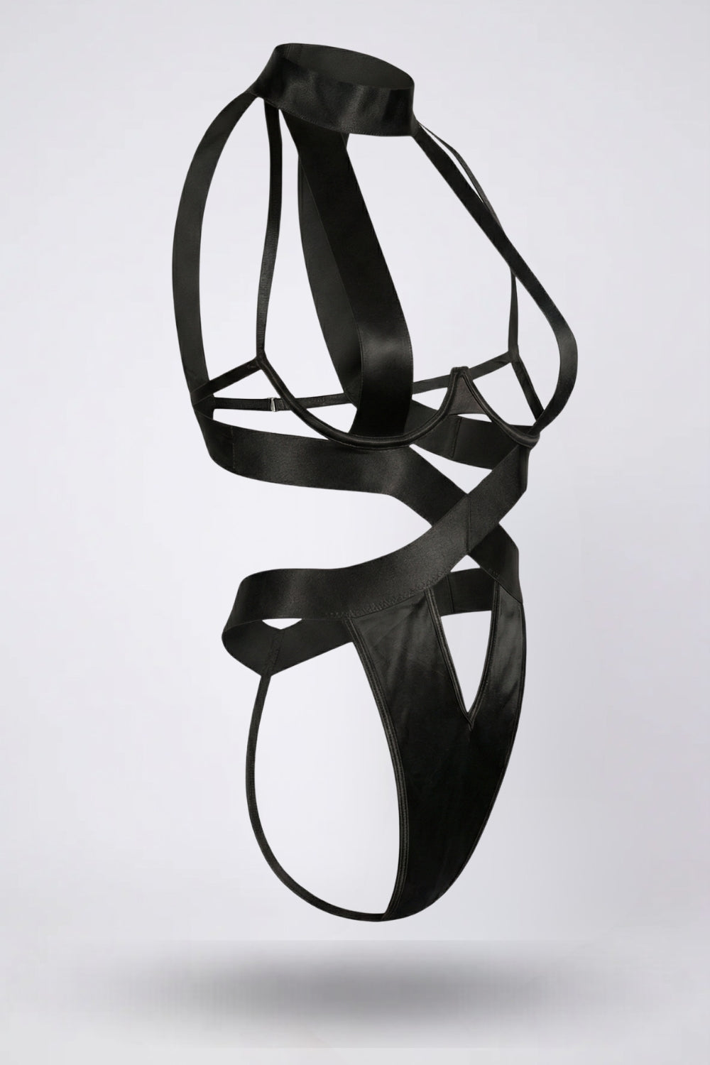 Satin strap allure bodysuit in black