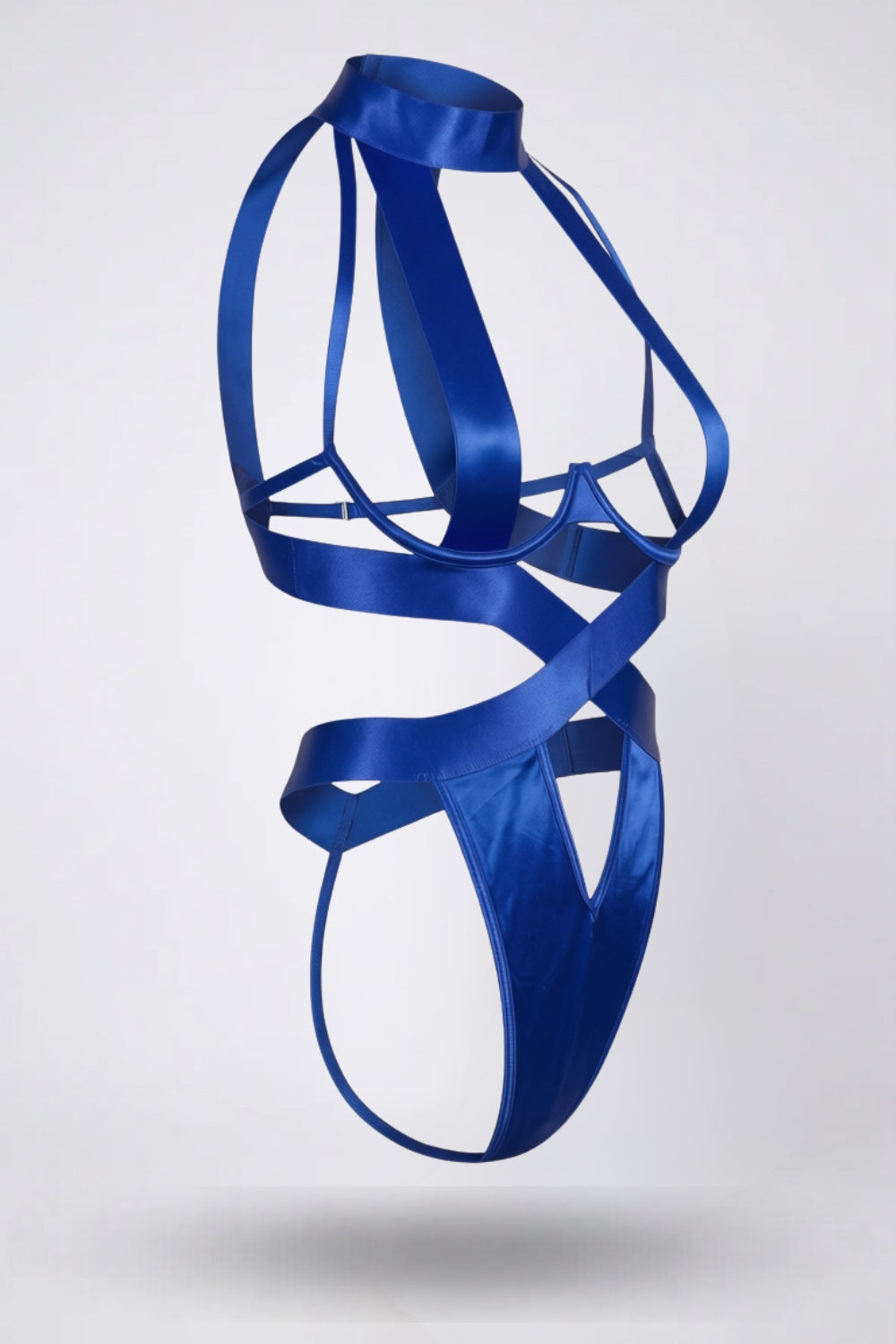 Satin strap allure bodysuit in blue