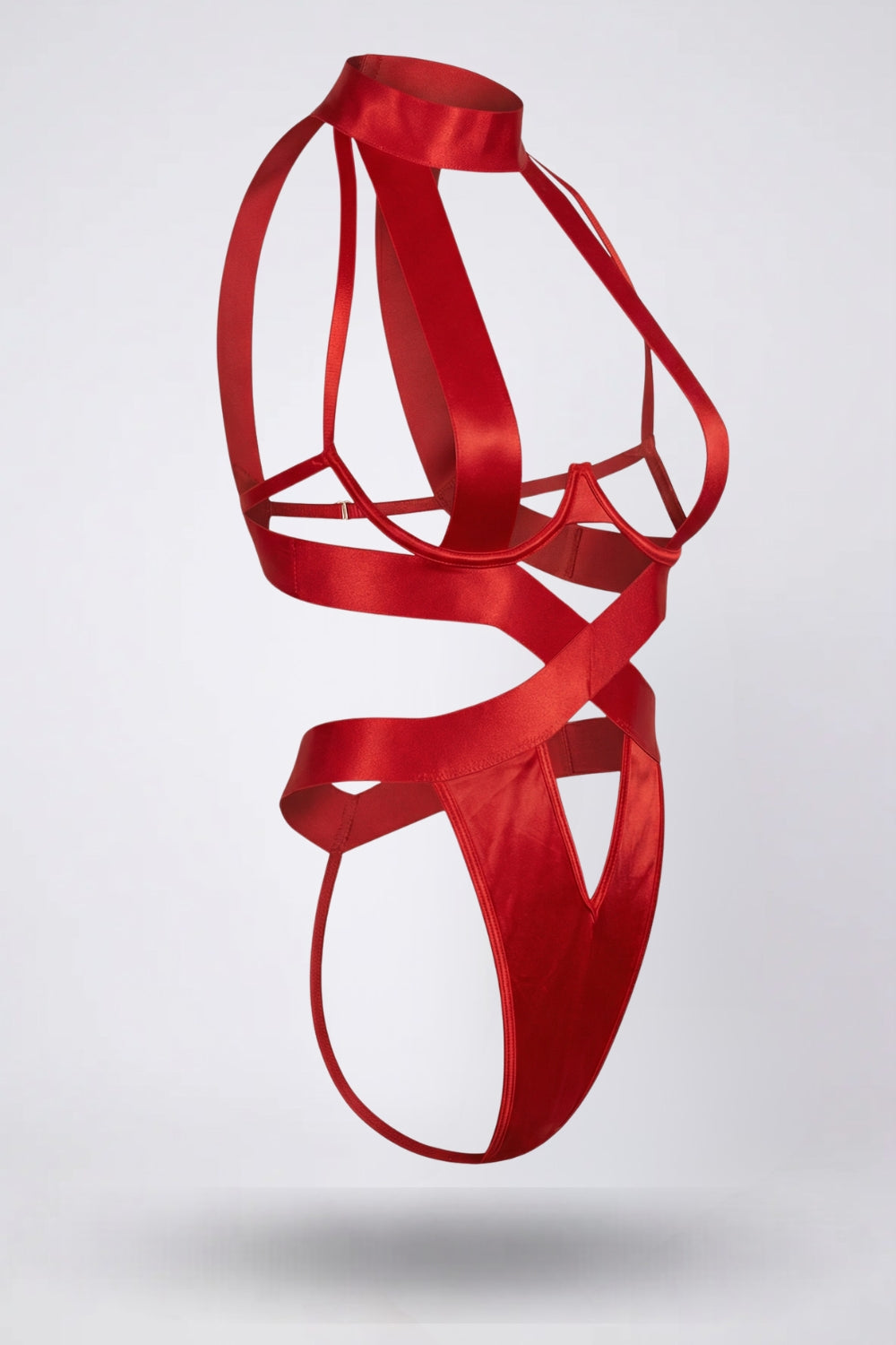 Satin strap allure bodysuit in red