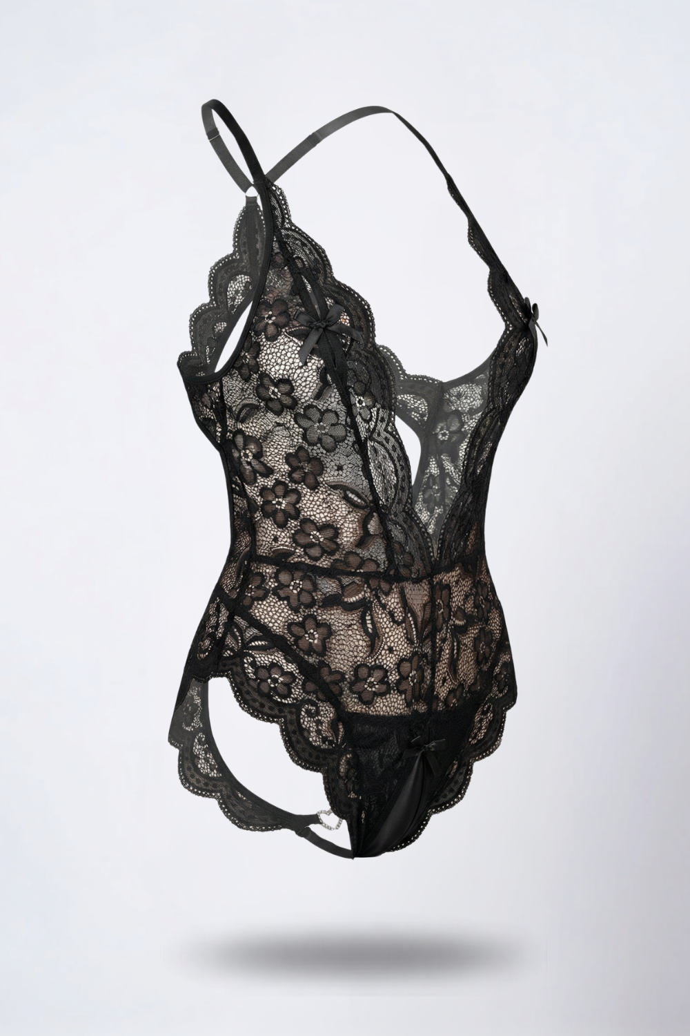 Scalloped lace seduction bodysuit in black#Color_Black