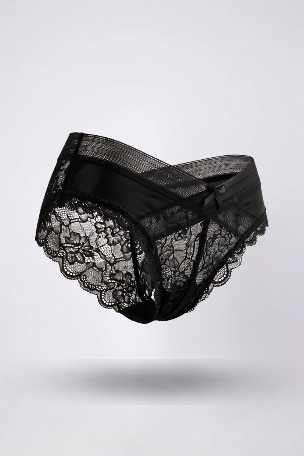 Floral lace crossover brief in black