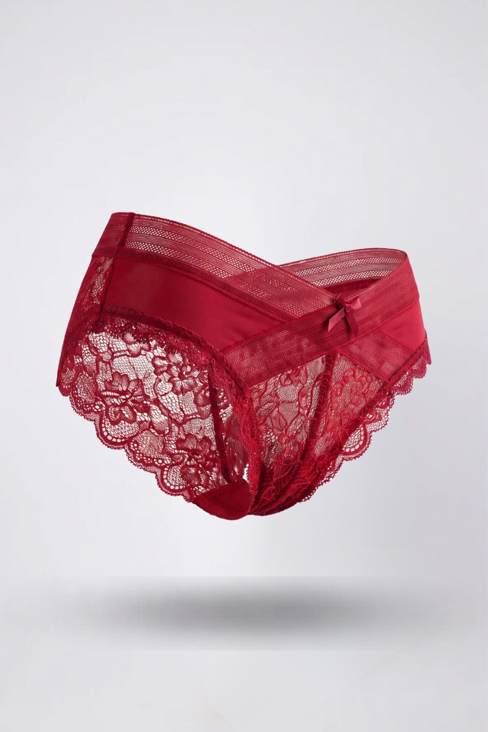 Floral lace crossover brief in red