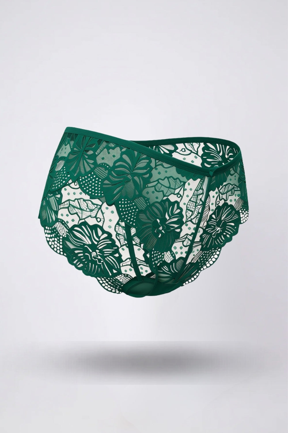 Floral lace sheer brief in green
