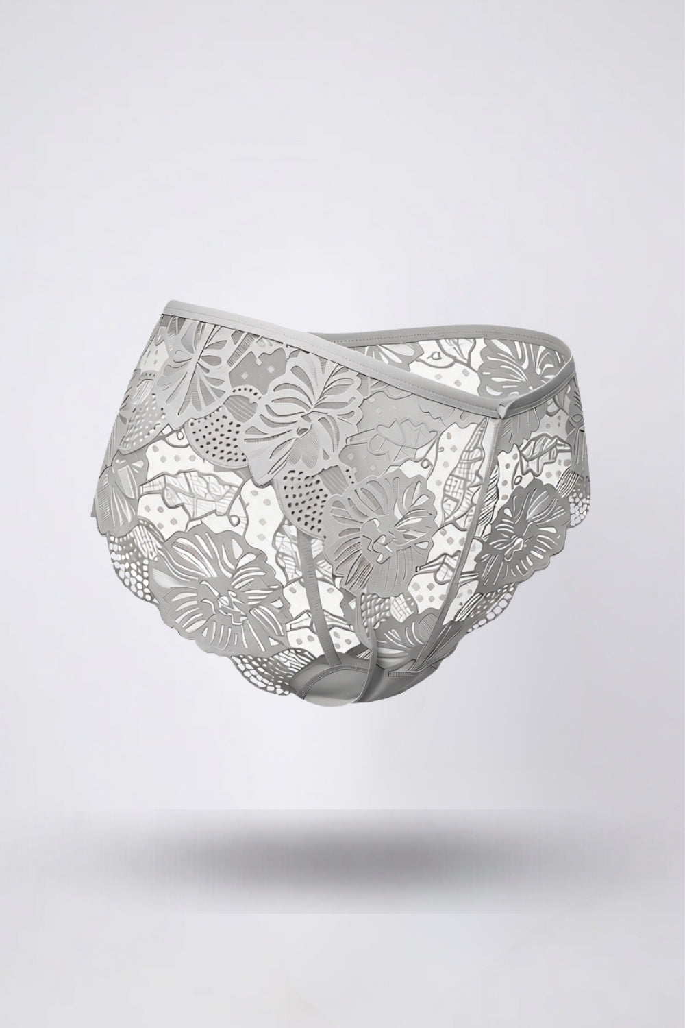 Floral lace sheer brief in grey