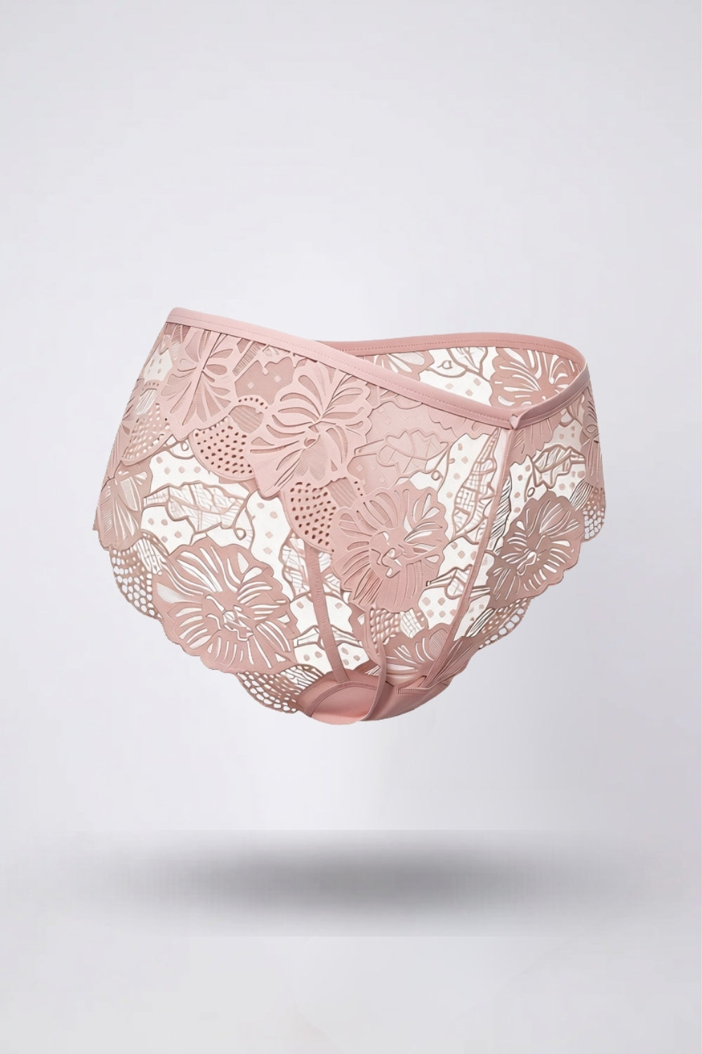 Floral lace sheer brief in pink