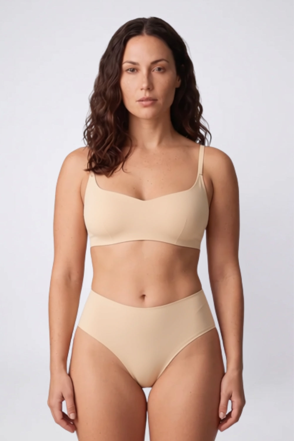 Model wearing laser-cut no-show brief in nude, alternate view#Color_Nude