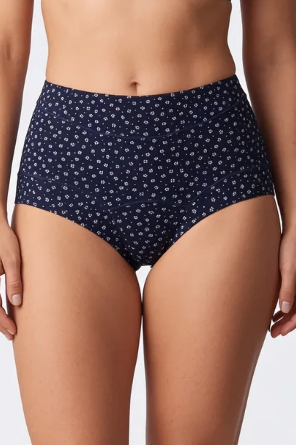 Model wearing printed cotton everyday brief in blue