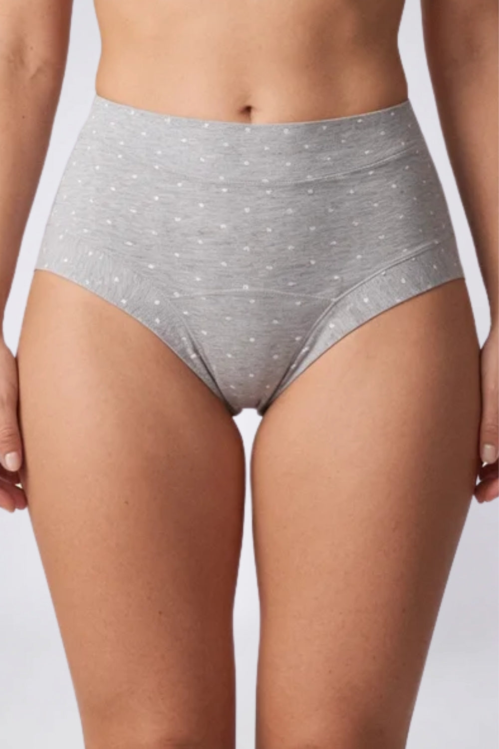 Model wearing printed cotton everyday brief in grey