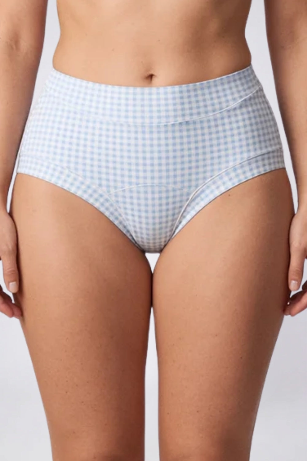 Model wearing printed cotton everyday brief in light blue