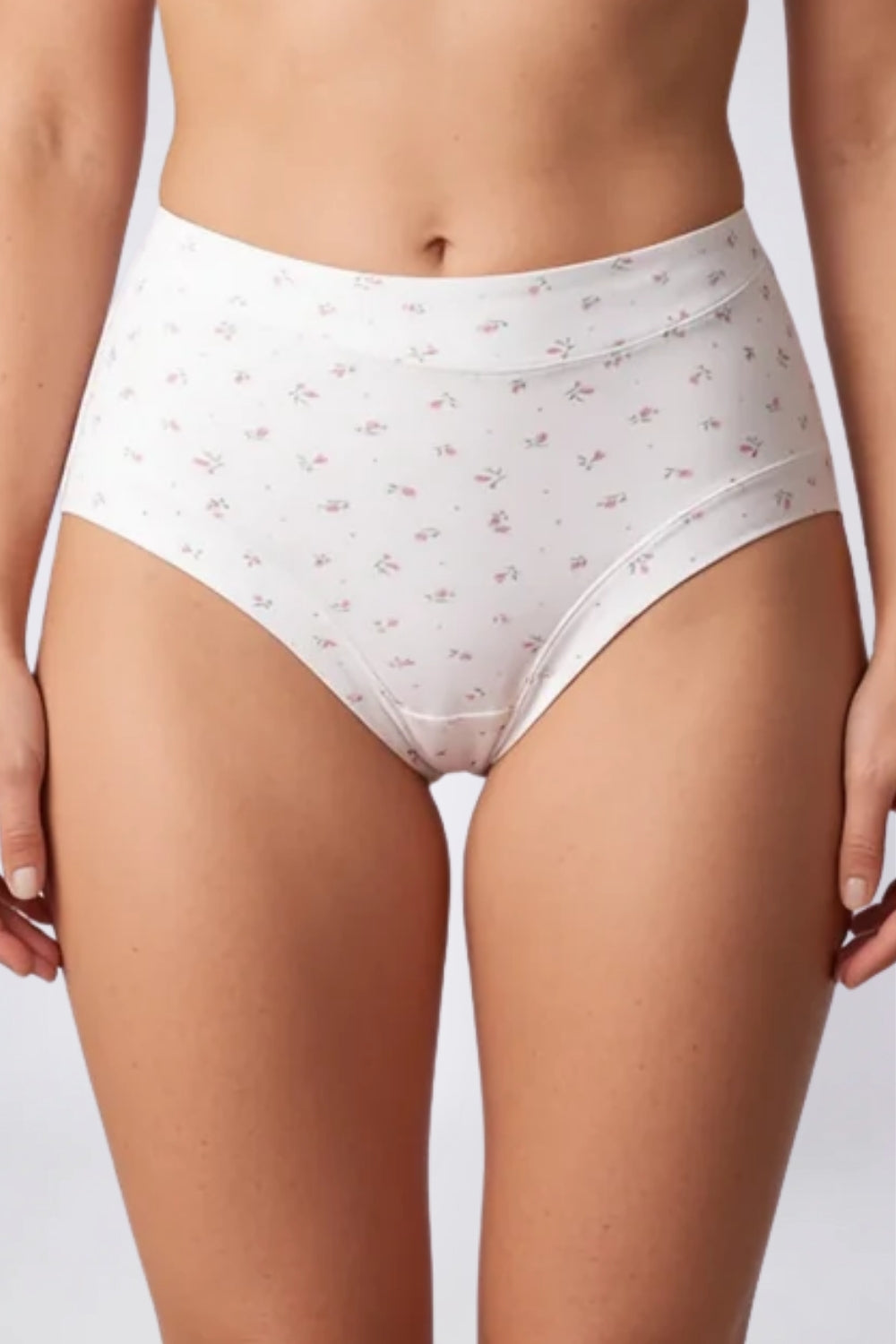 Model wearing printed cotton everyday brief in white