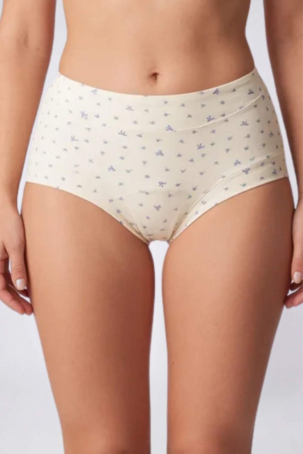 Model wearing printed cotton everyday brief in yellow