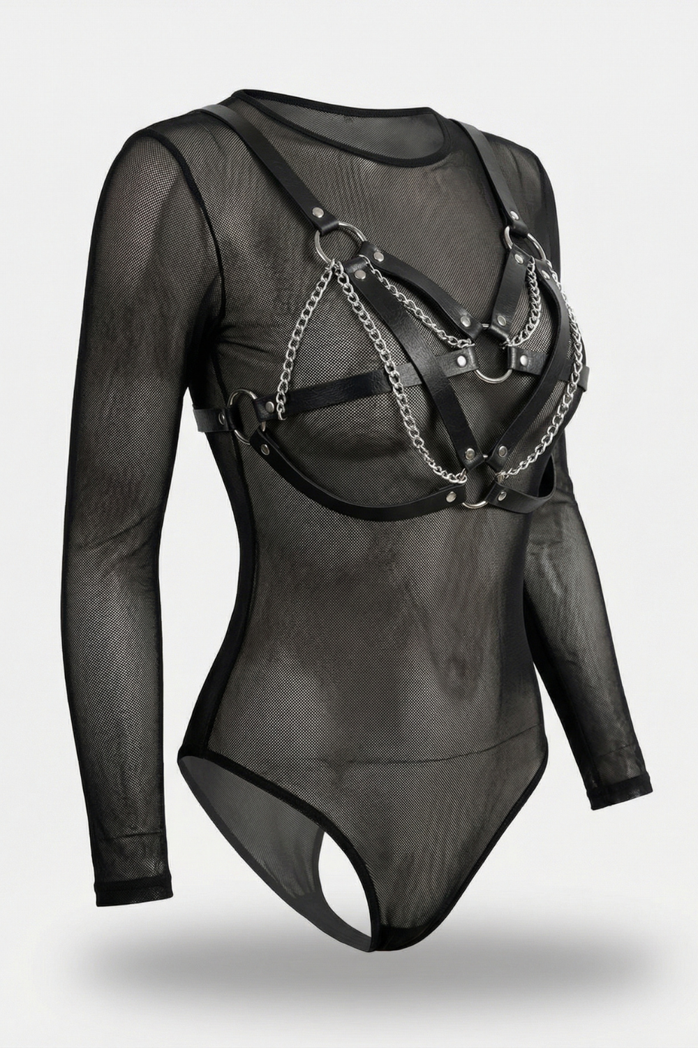 Geometric chain frame chest harness in black #Color_Black