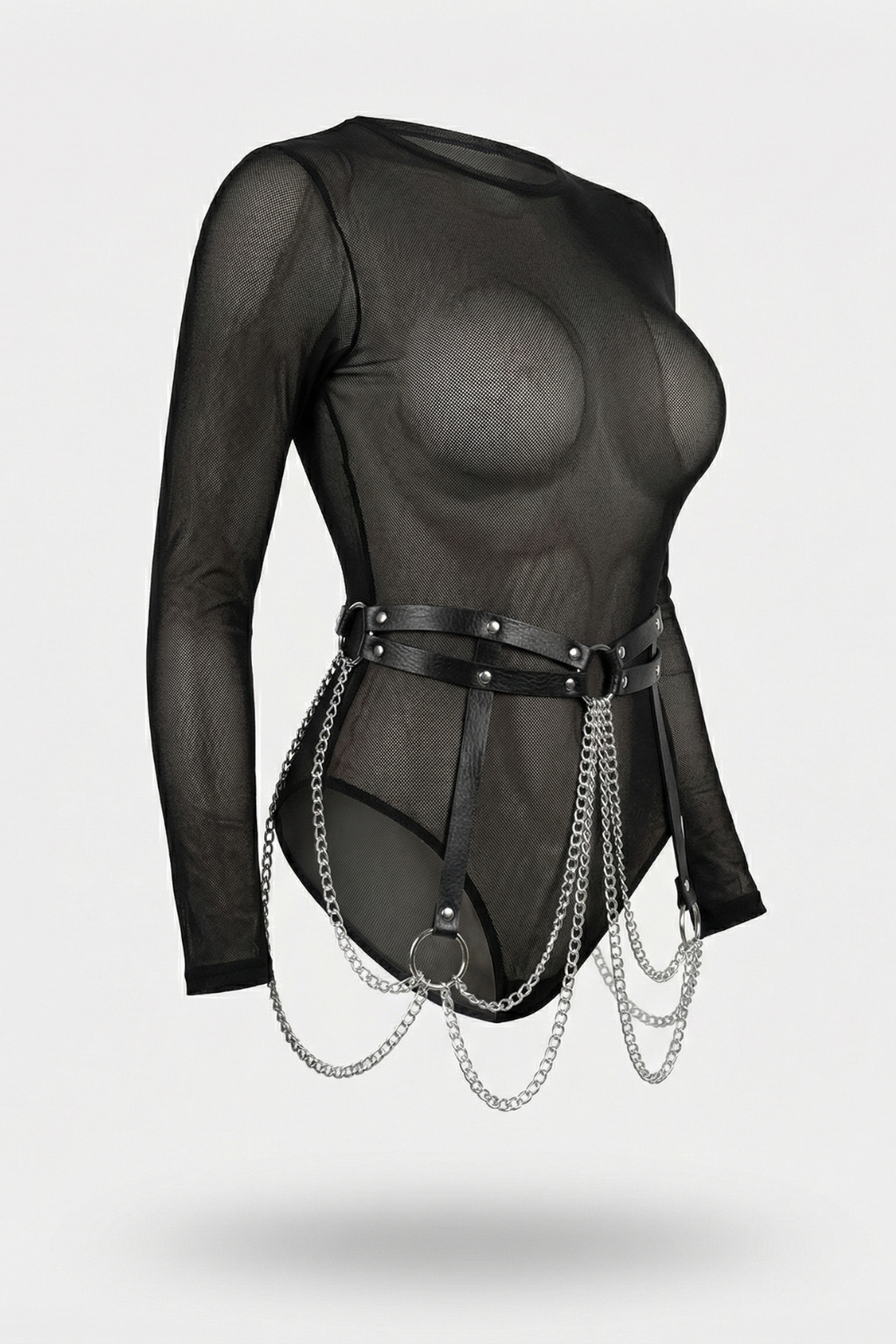 Layered chain drape waist harness in black #Color_Black