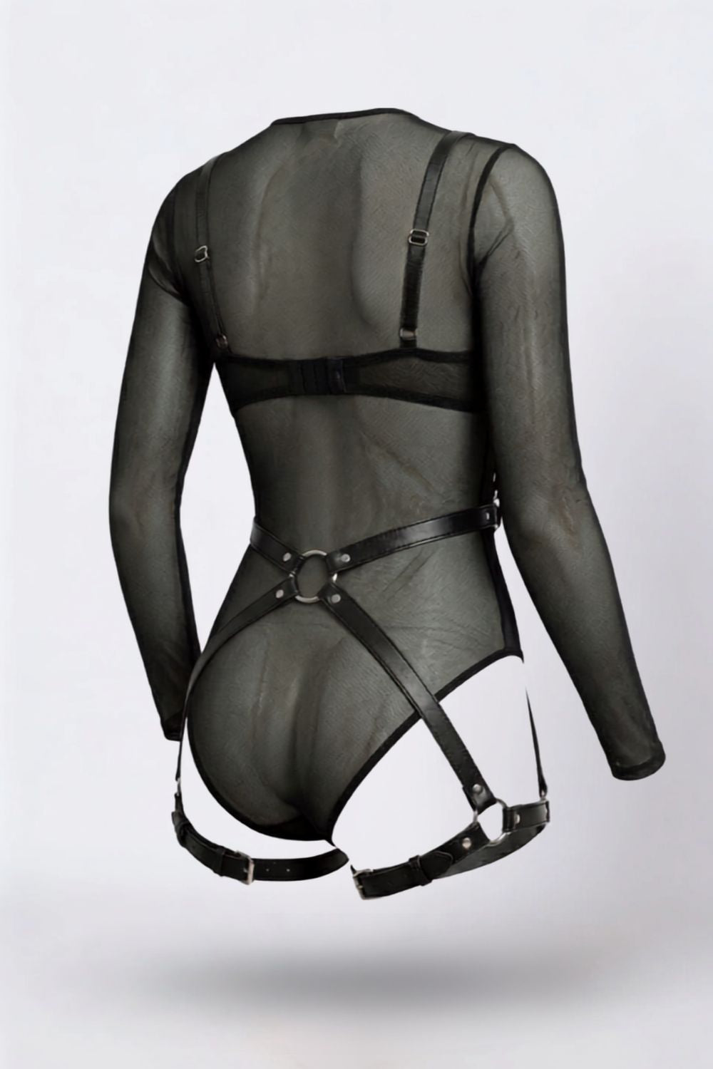 Sheer mesh and strappy detailing hip harness in black #Color_Black