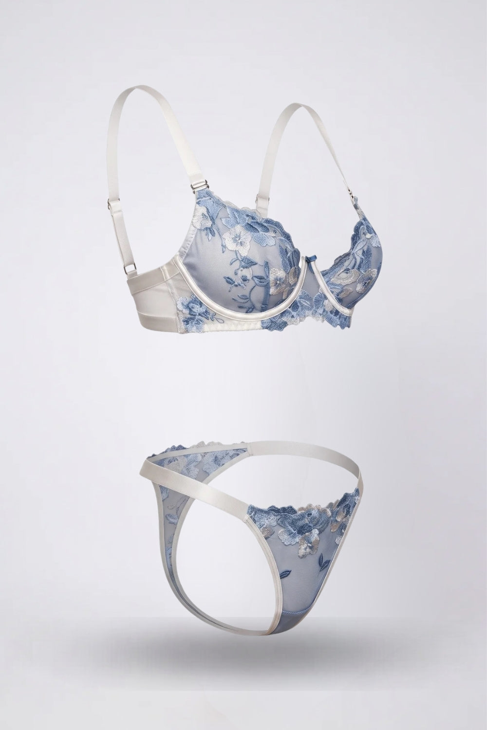 blossom lace elegance two-piece lingerie set in sky blue #Color_Sky Blue