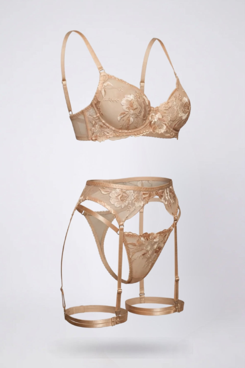 Floral embroidered elegance lingerie set in nude #Color_Nude