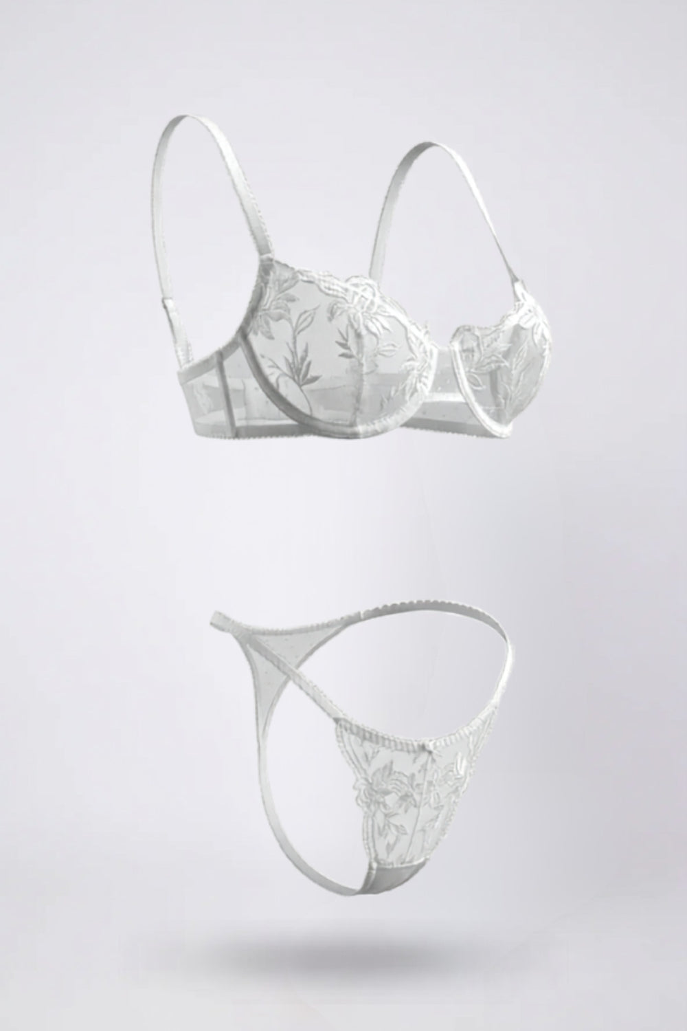 Floral sheer elegance lingerie set in white #Color_White