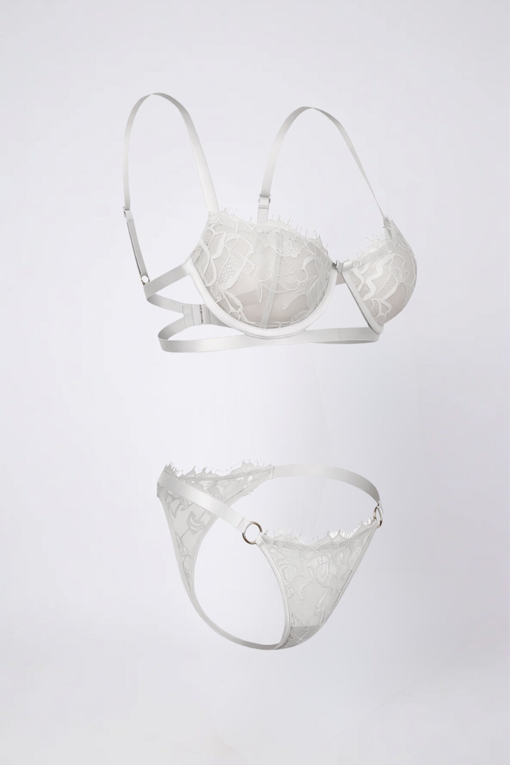 sheer lace underwire two-piece lingerie set in white