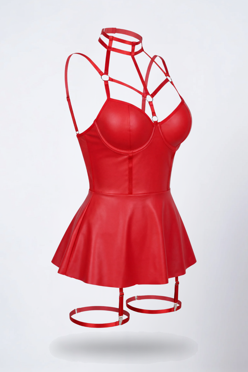 Strappy cutout grain finish mini dress in red
