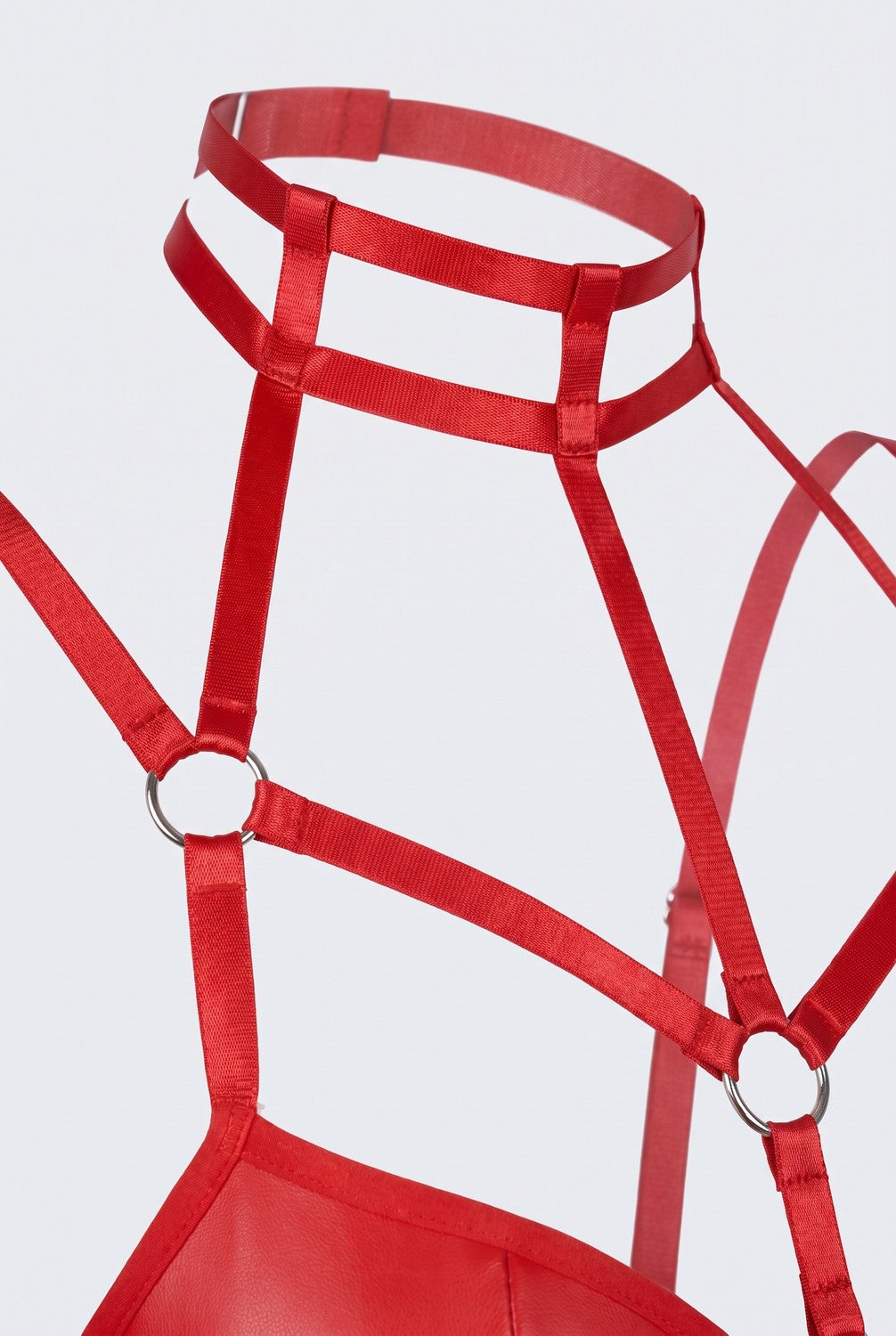 Strappy cutout grain finish mini dress in red, fabric detail