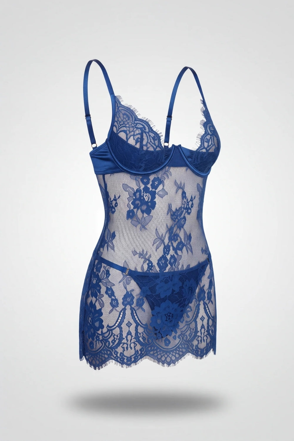 Sheer floral lace babydoll in blue