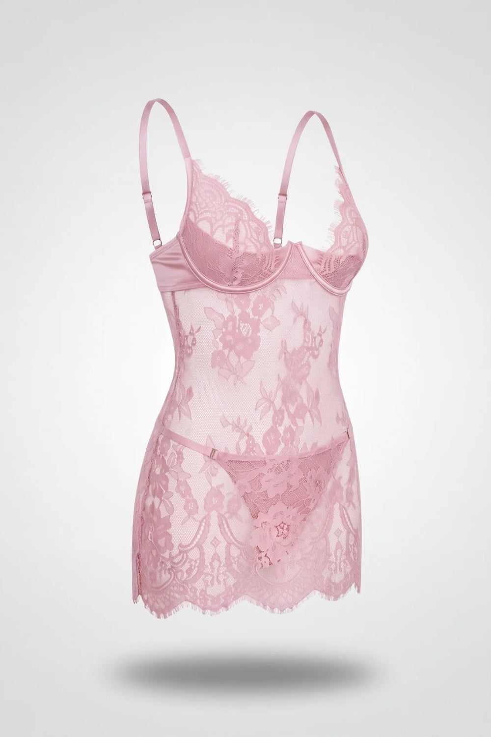Sheer floral lace babydoll in pink