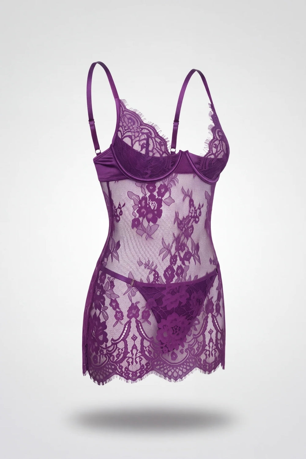 Sheer floral lace babydoll in purple