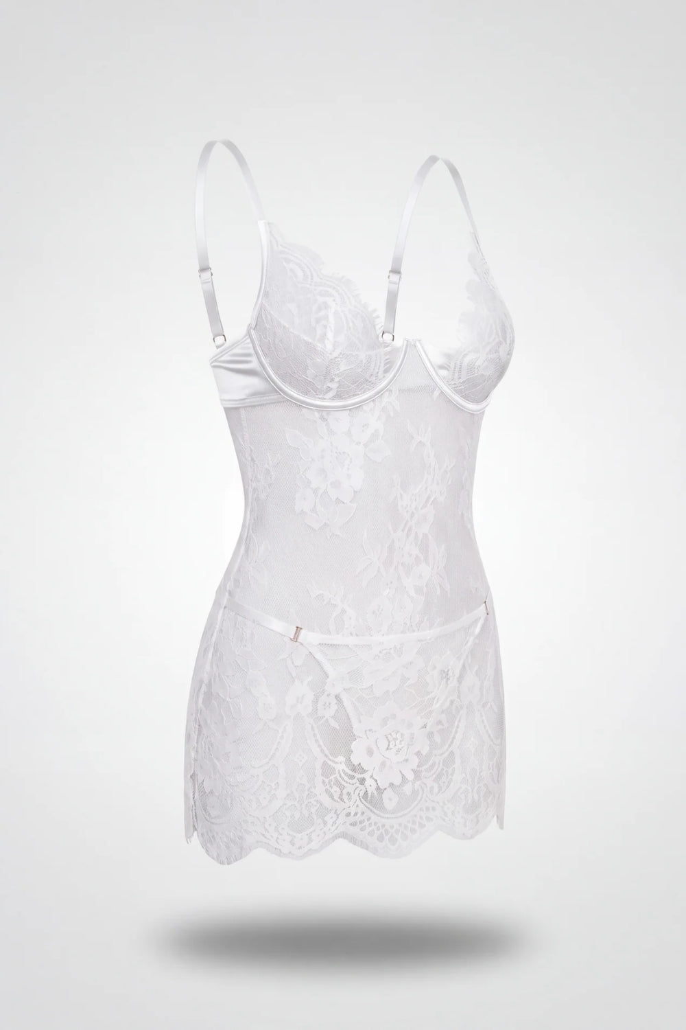 Sheer floral lace babydoll in white