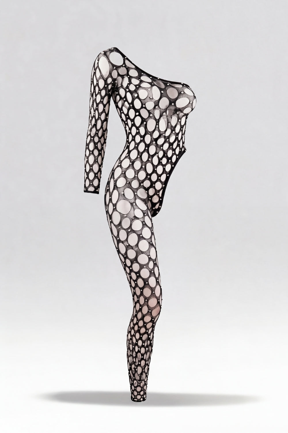 Asymmetric cutout detail full bodystocking in black