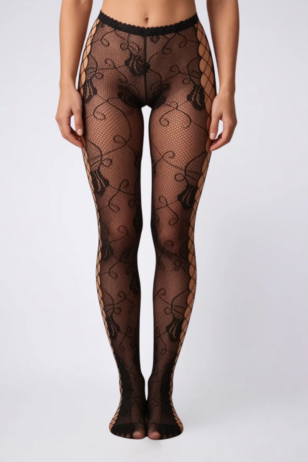 Floral fishnet with side cutouts – Tights