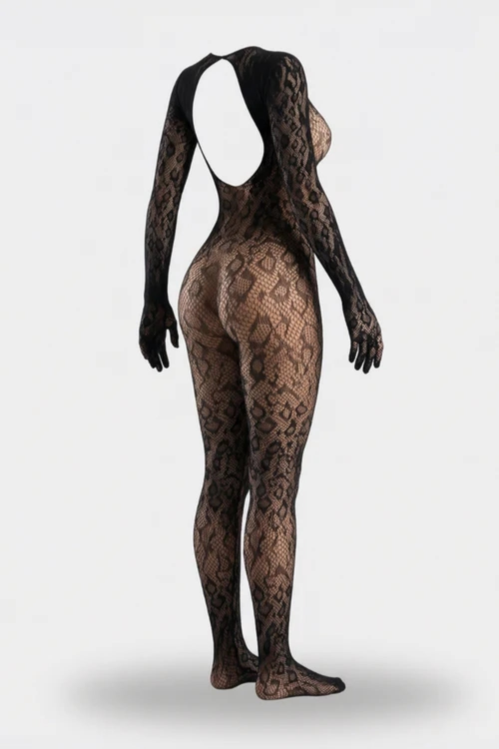 Floral lace open-back full bodystocking in black#Color_Black
