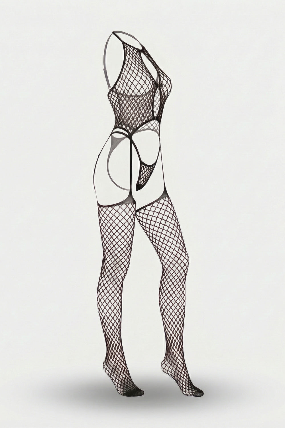 Halter fishnet with cutout detail full bodystocking in black#Color_Black