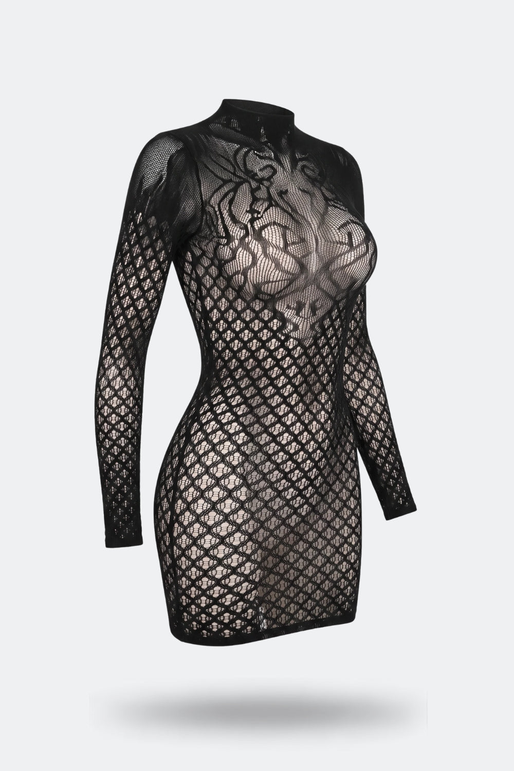 High-neck open-back design bodystocking in black #Color_Black