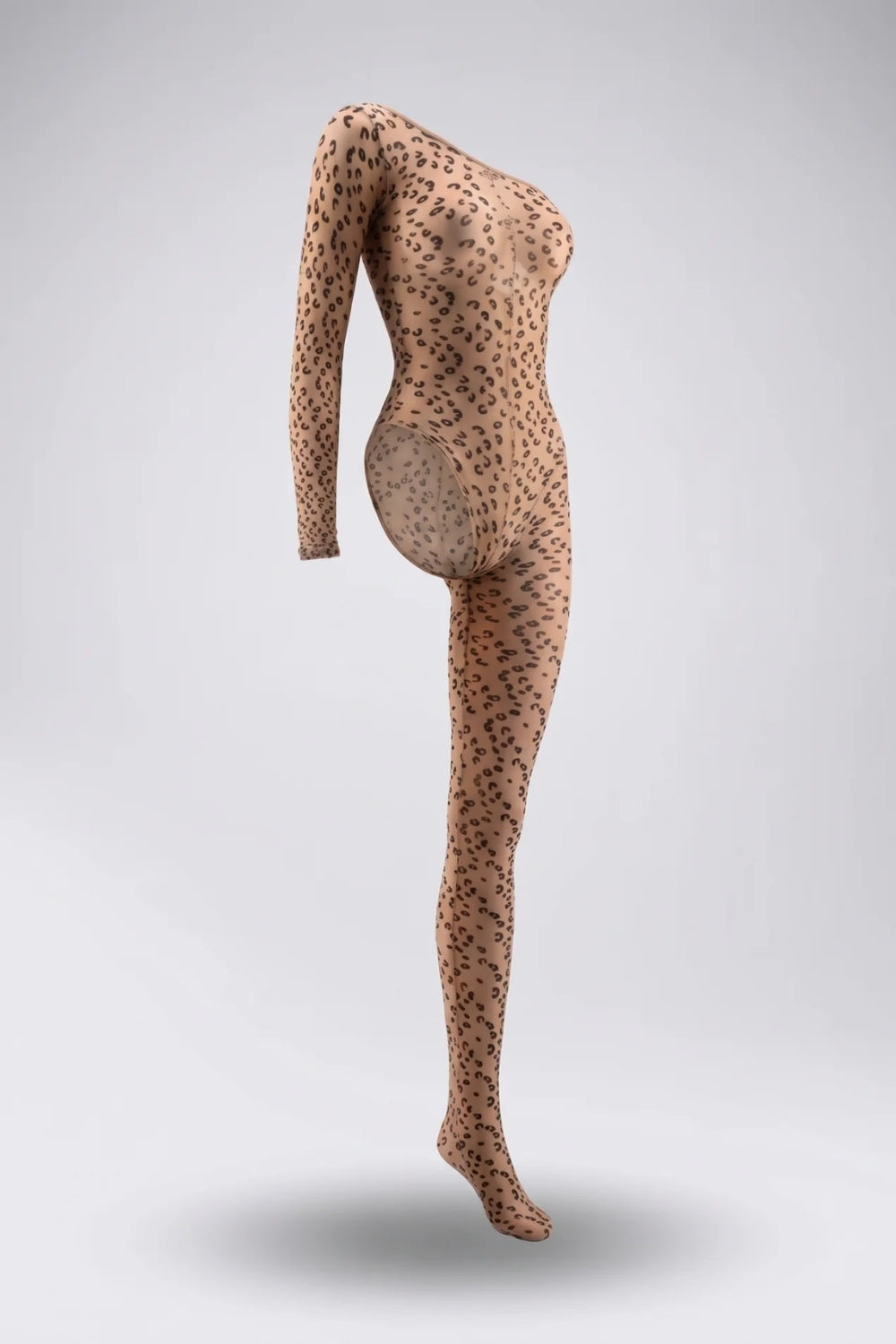 one-shoulder leopard mesh full bodystocking in leopard #Color_Leopard