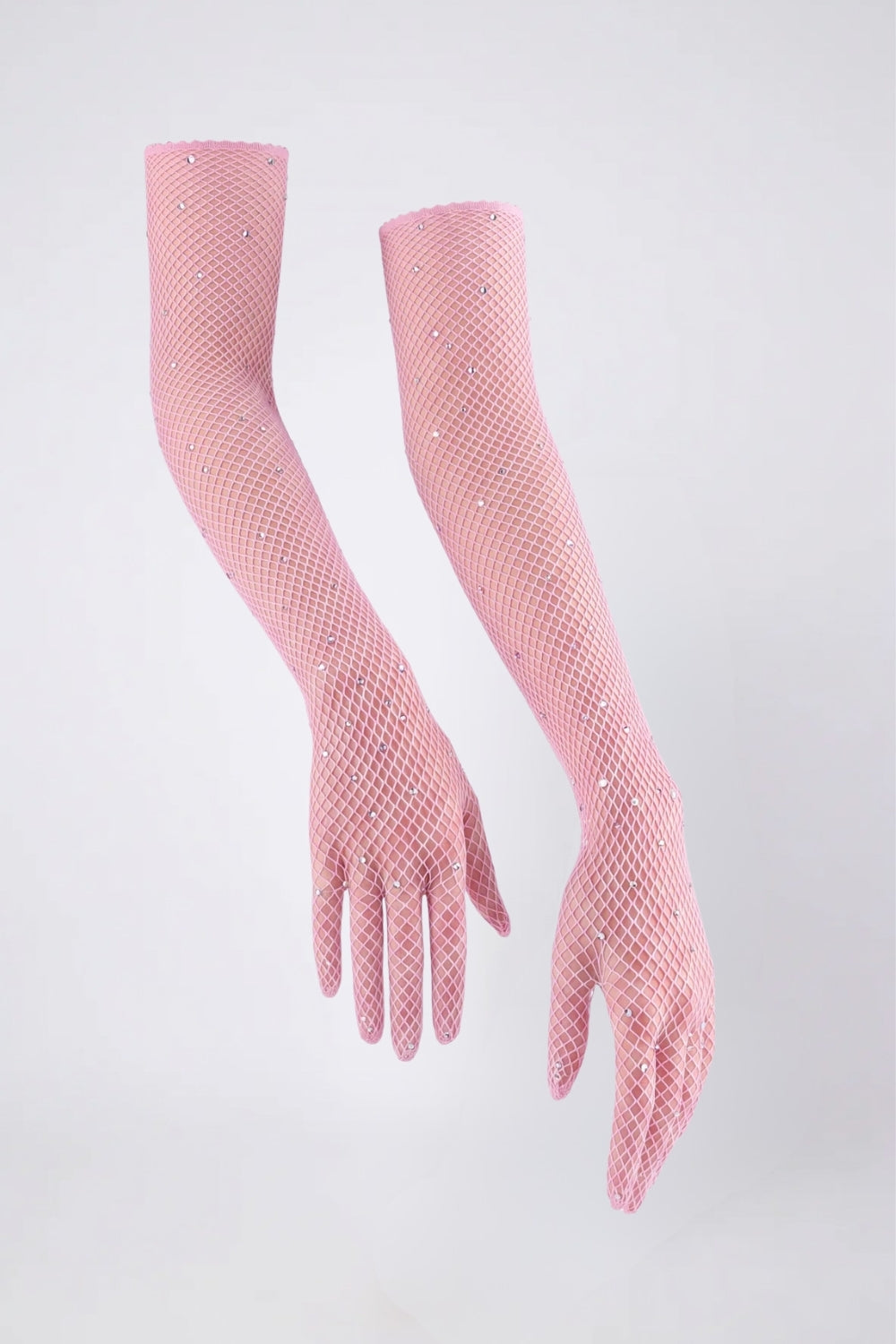 Rhinestone fishnet gloves in light pink