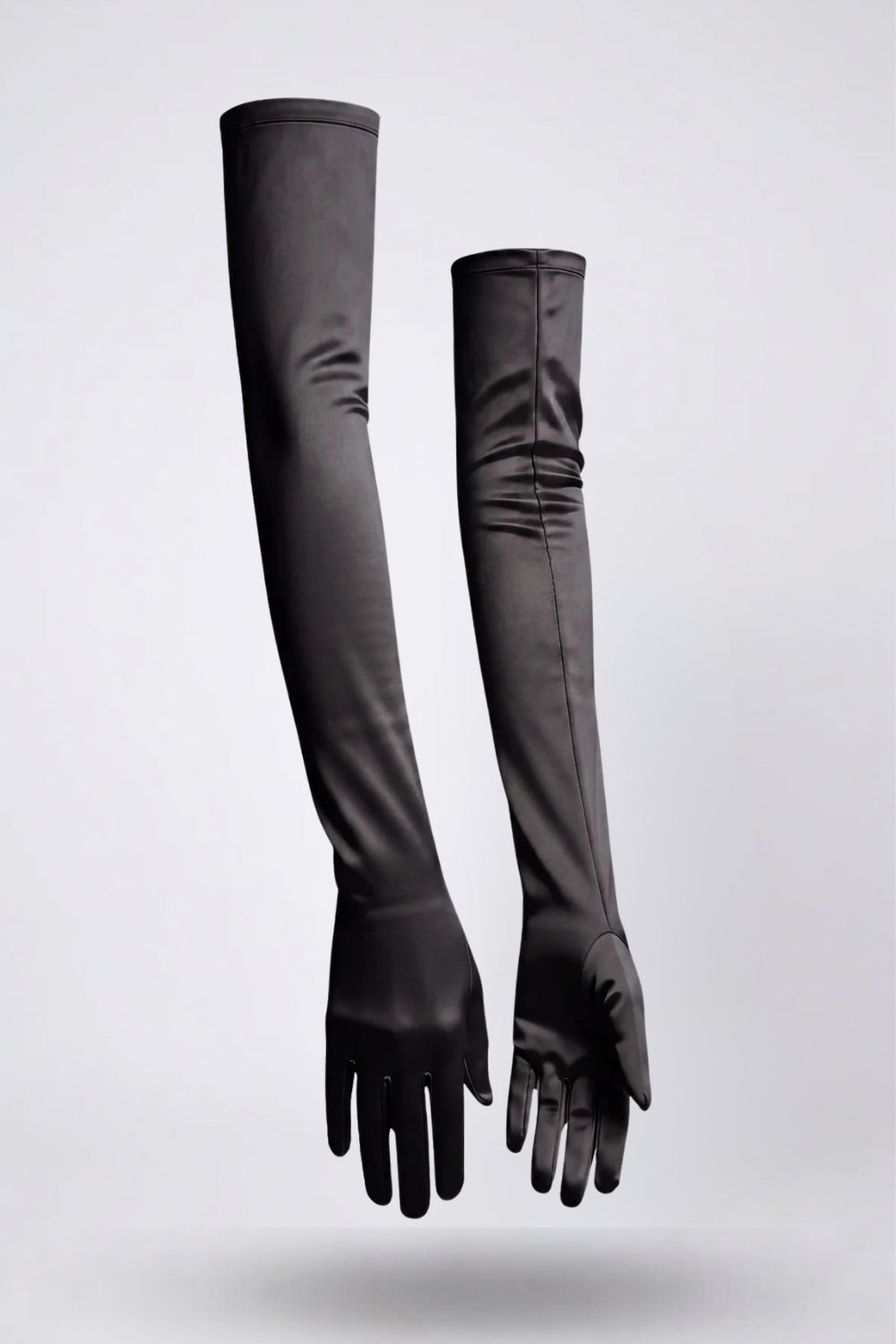 Satin opera length gloves in black#Color_Black